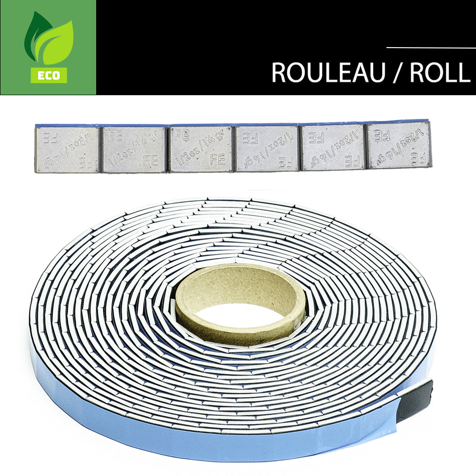 ROULEAU DE PESÉES DE ROUE ADHÉSIVES CANTIN MINCES GRISES 1/4 OZ X 720 MCX AVEC ADHÉSIF NOIR ET PLASTIQUE RAPIDE BLEU