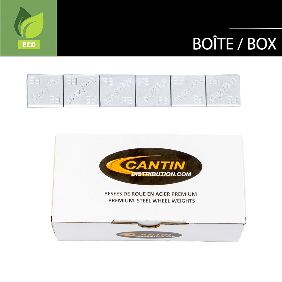 BOITE DE PESÉES DE ROUE ADHÉSIVES CANTIN MINCES GRISES 1 OZ X 144 MCX AVEC ADHÉSIF NOIR ET PLASTIQUE RAPIDE BLEU