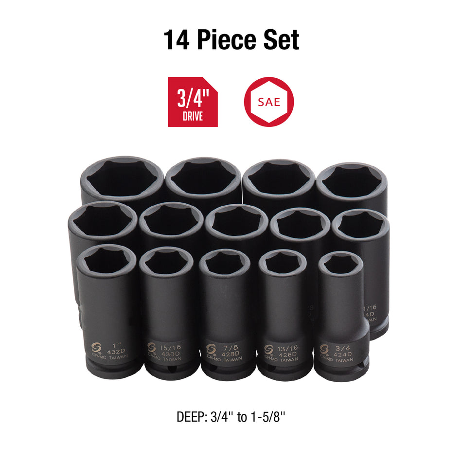 ENSEMBLE DE DOUILLES SUNEX 3/4" DRIVE DEEP SAE (14 PIÈCES)