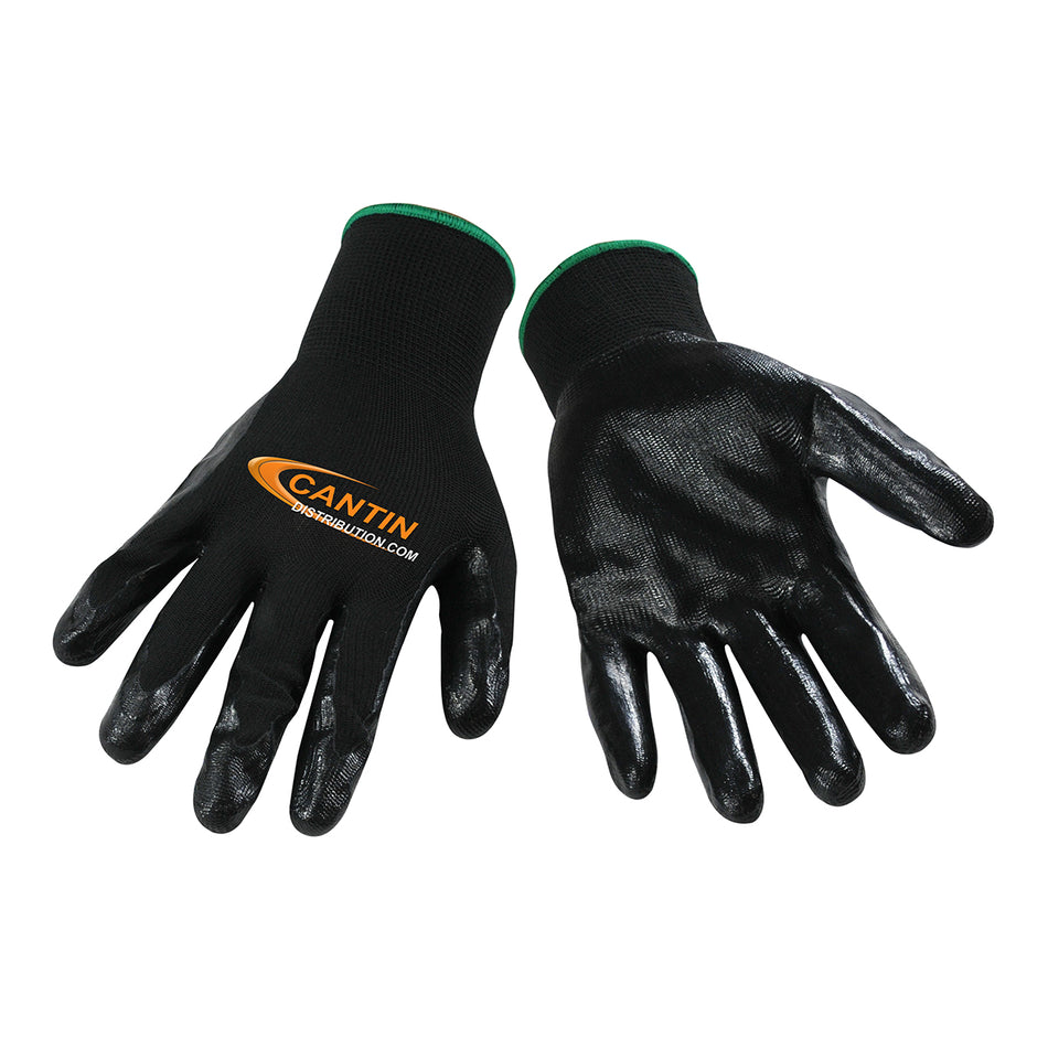 GANTS CANTIN AVEC DOUBLURE EN POLYESTER NOIR ET PAUME EN NITRILE - LARGE (PAIRE)