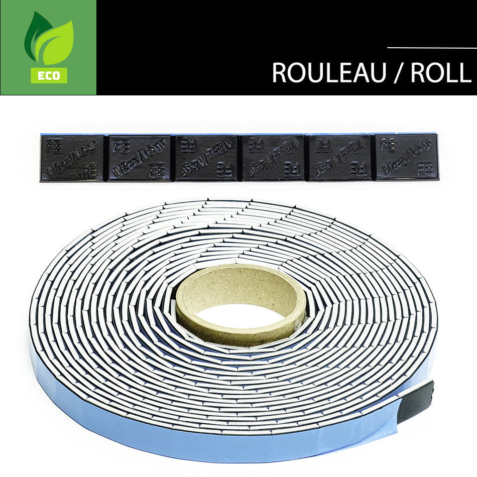 ROULEAU DE PESÉES DE ROUE ADHÉSIVES CANTIN MINCES NOIRES 1/2 OZ X 360 MCX AVEC ADHÉSIF NOIR ET PLASTIQUE RAPIDE BLEU