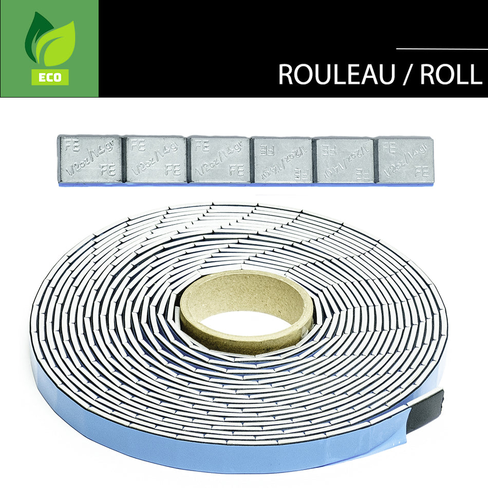 ROULEAU DE PESÉES DE ROUE ADHÉSIVES CANTIN MINCES GRISES 1/2 OZ X 360 MCX AVEC ADHÉSIF NOIR ET PLASTIQUE RAPIDE BLEU