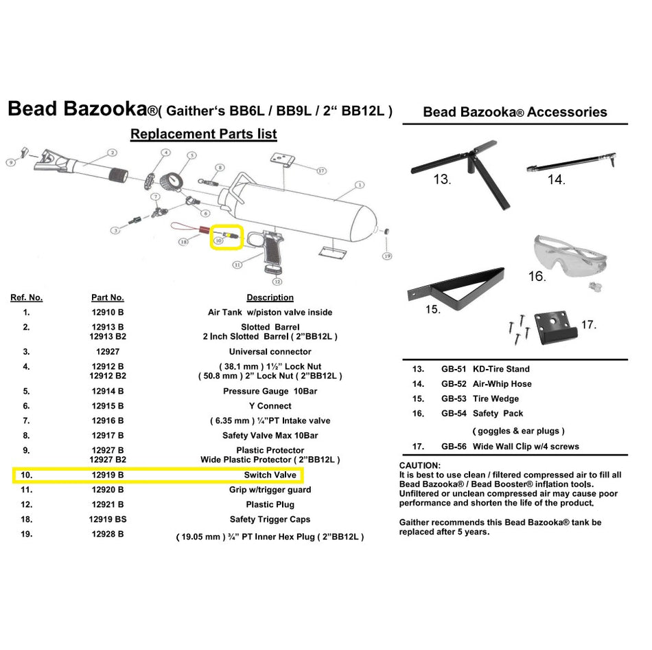 GÂCHETTE POUR BEAD BAZOOKA BB6L, BB9L ET BB12L